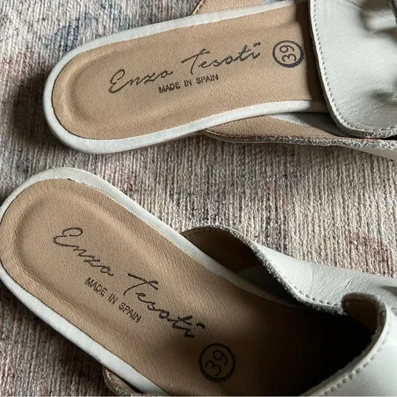 Ivory Leather Mule Loafer Slides Enzo Testoni Size 8 39 Quiet Luxury Preppy - Picture 4 of 13